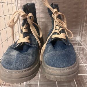 Denim Platform Lace-Up Boots in Blue - Women